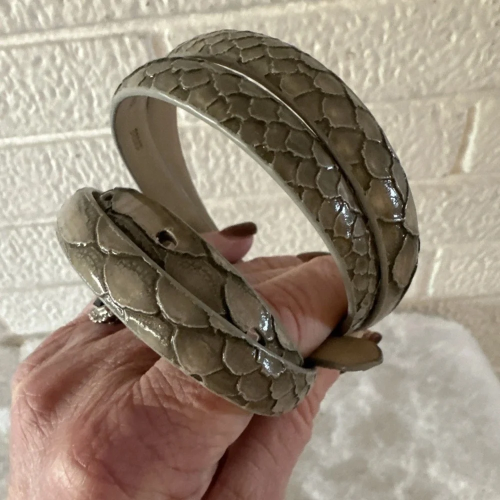 J. Crew Women’s GRAY Leather Belt Chic Snakeskin Print MEDIUM
